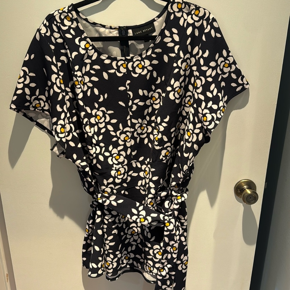 Lane Bryant Black Belted Peplum Top - Size 24